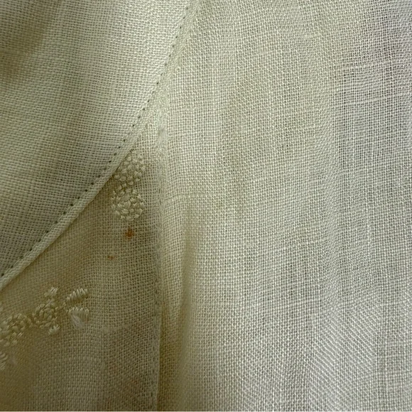 Deane + White 100% Linen Butter Yellow Short Sleeve Embroidered Top Cottagecore - Picture 5 of 7